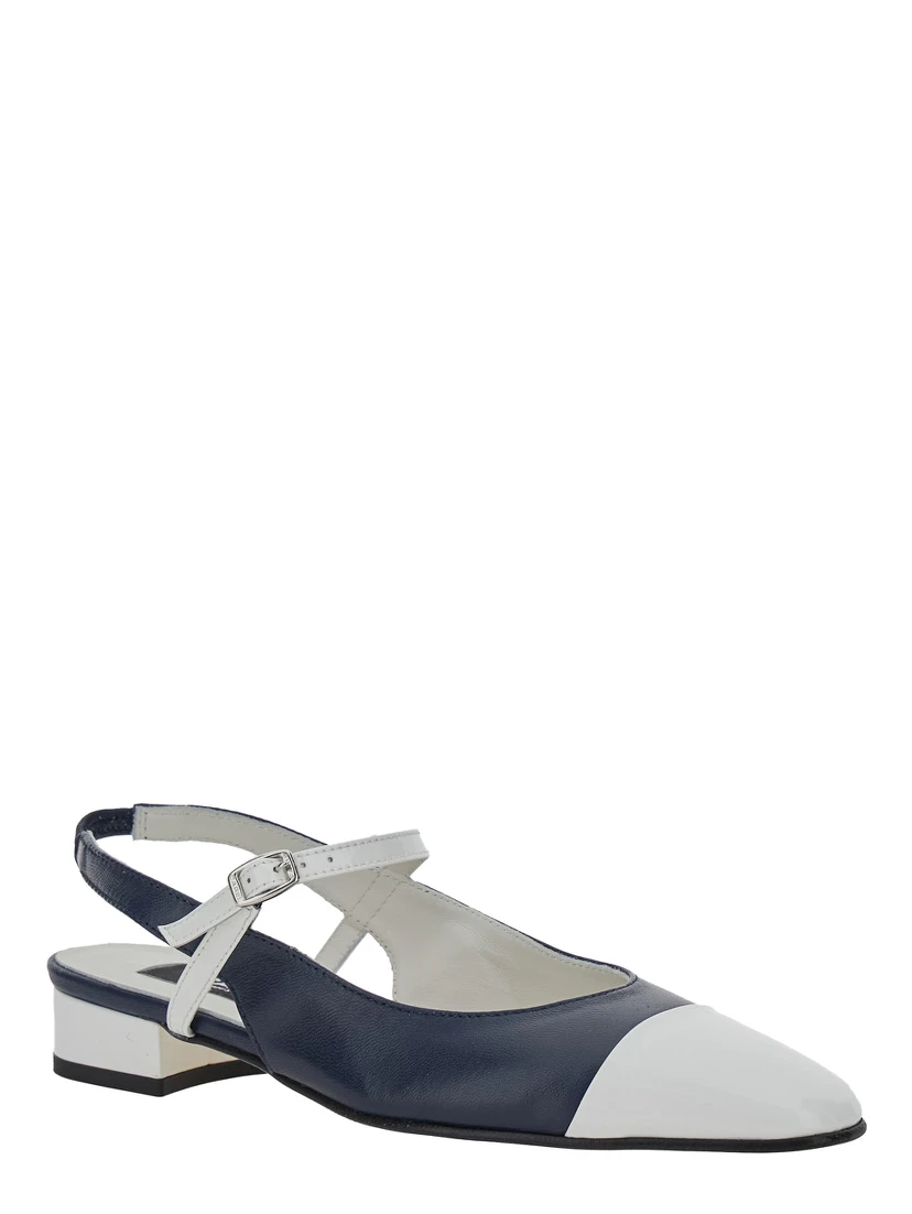 Oceano Blue Slingback Ballet Shoes with Contrasting Toe in Leather Woman