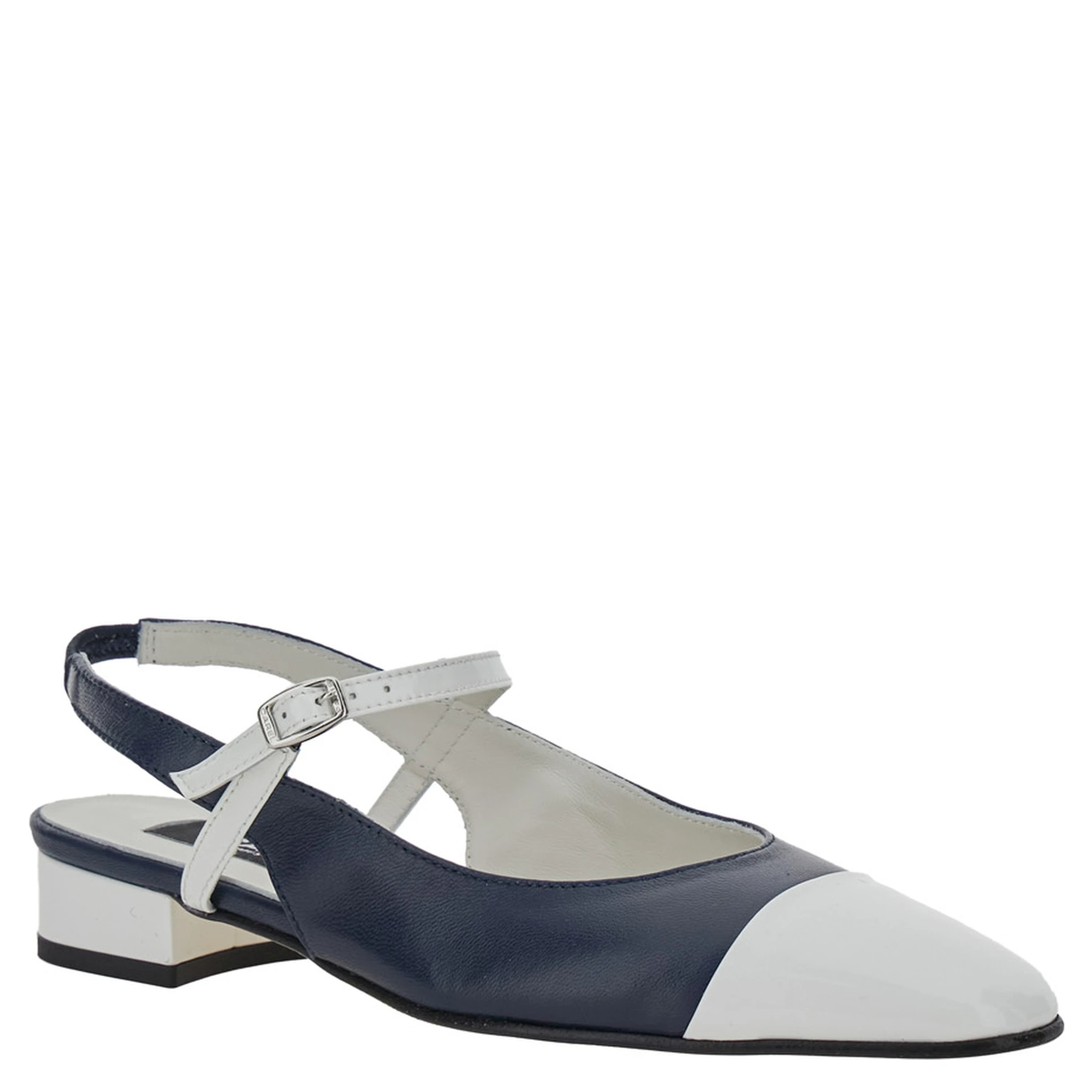 Oceano Blue Slingback Ballet Shoes with Contrasting Toe in Leather Woman