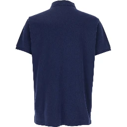 Blue Polo Shirt with Large Pony Detail on the Front in Cotton Piquet Man