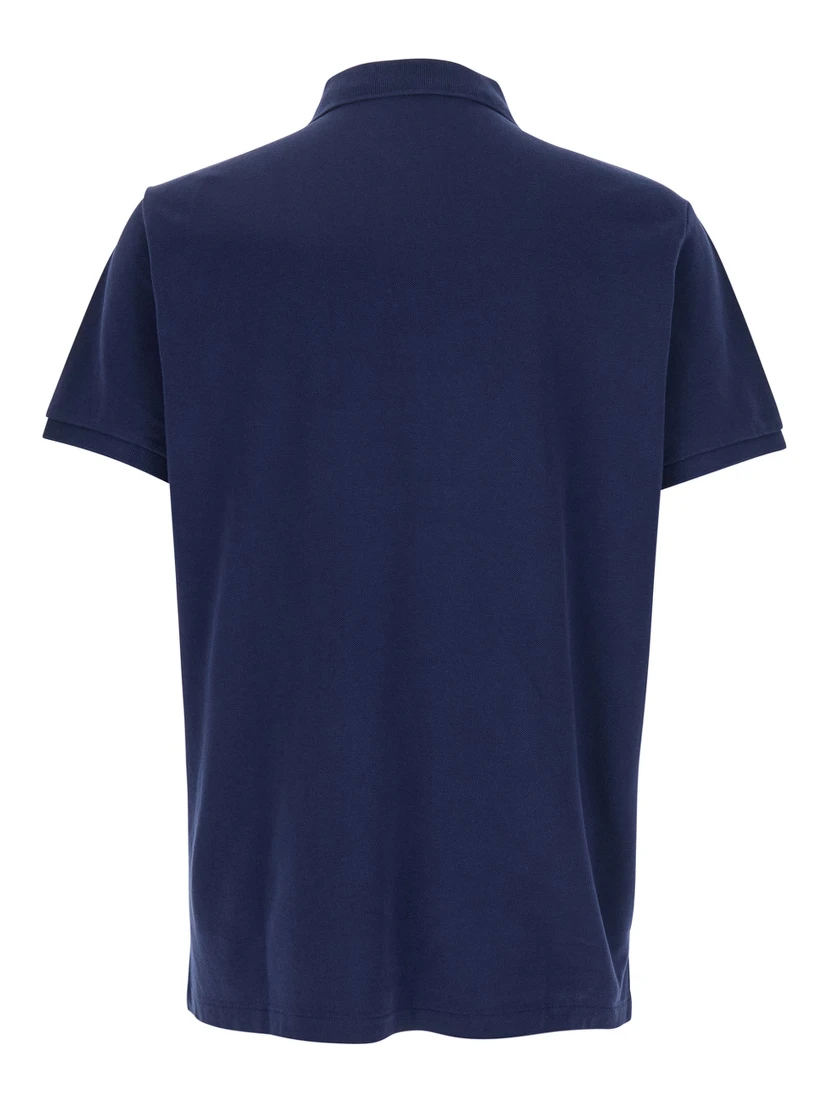 Blue Polo Shirt with Large Pony Detail on the Front in Cotton Piquet Man
