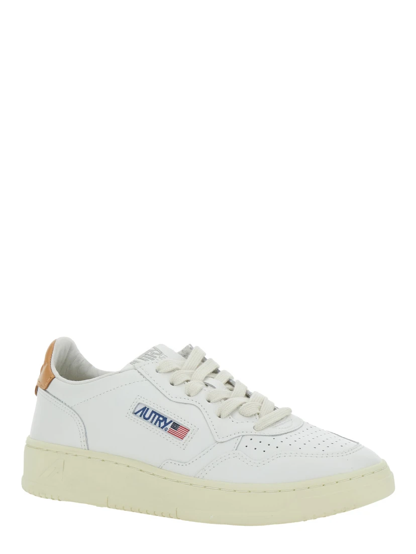 Medalist White Low Top Sneakers with Logo Patch on Tongue and Side in Leather Woman