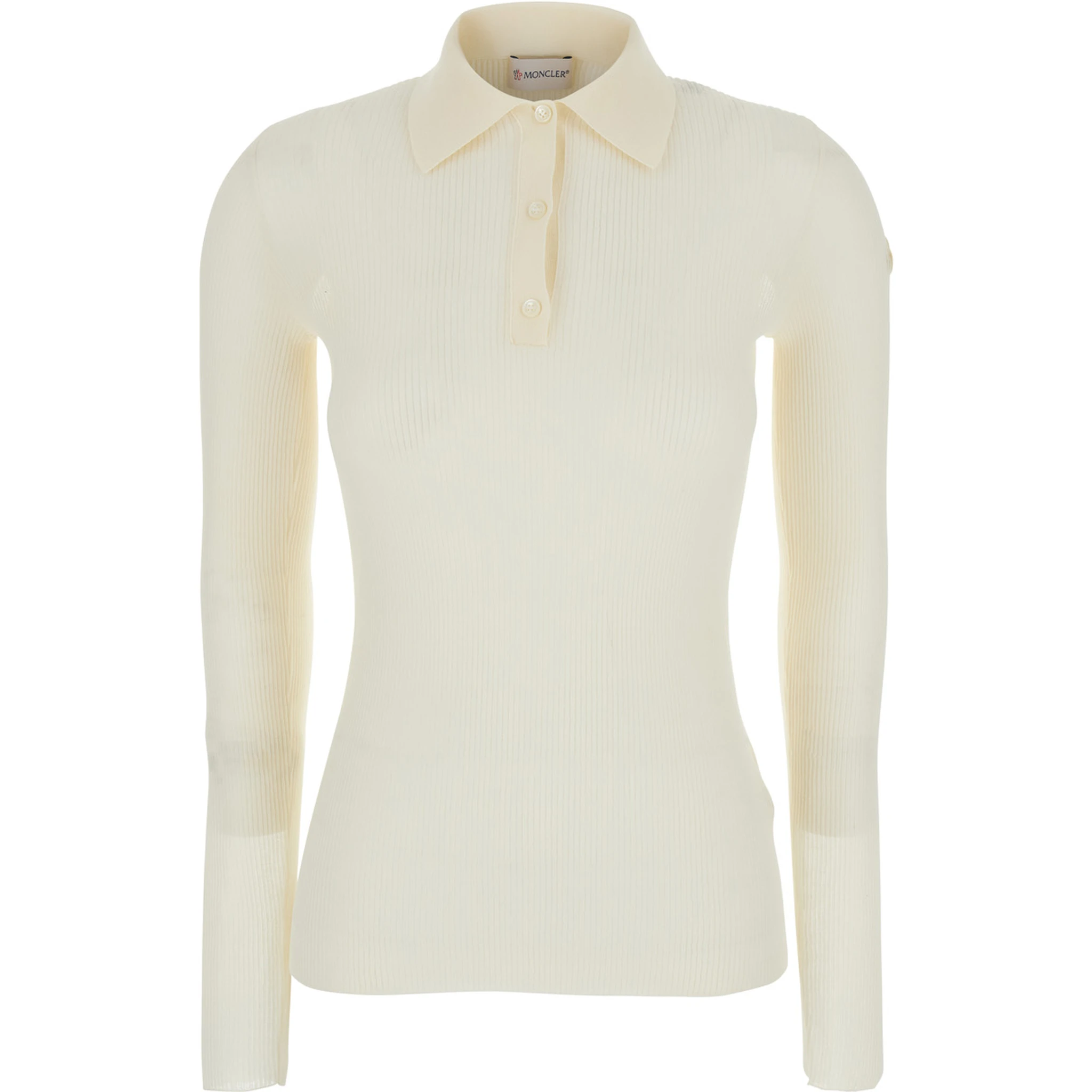 White Ribbed Polo Shirt with Logo Patch Applied on the Sleeve in Cotton Blend Woman
