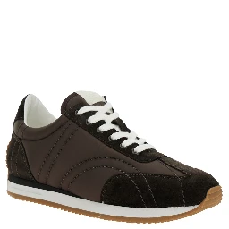 Brown Sneakers with Logo Detail on the Tongue in Suede and Tech Fabric Woman