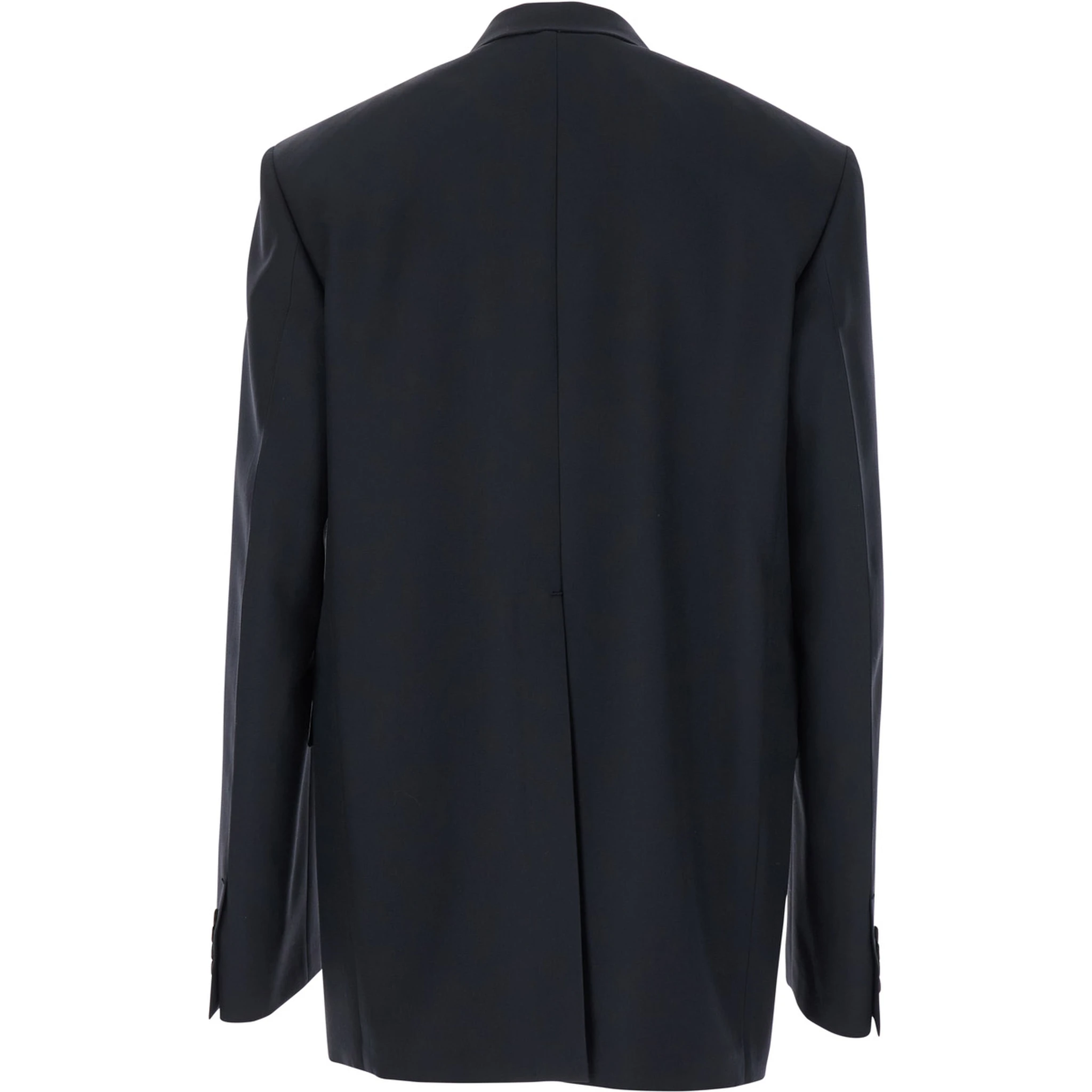 Dark Grey Jacket with Chest Pocket and Embossed Logo in Wool Gabardine Man