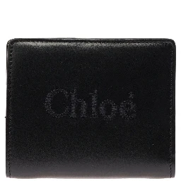 Sense Black Bi-Fold Wallet with Tonal Logo Embroidery in Leather Woman
