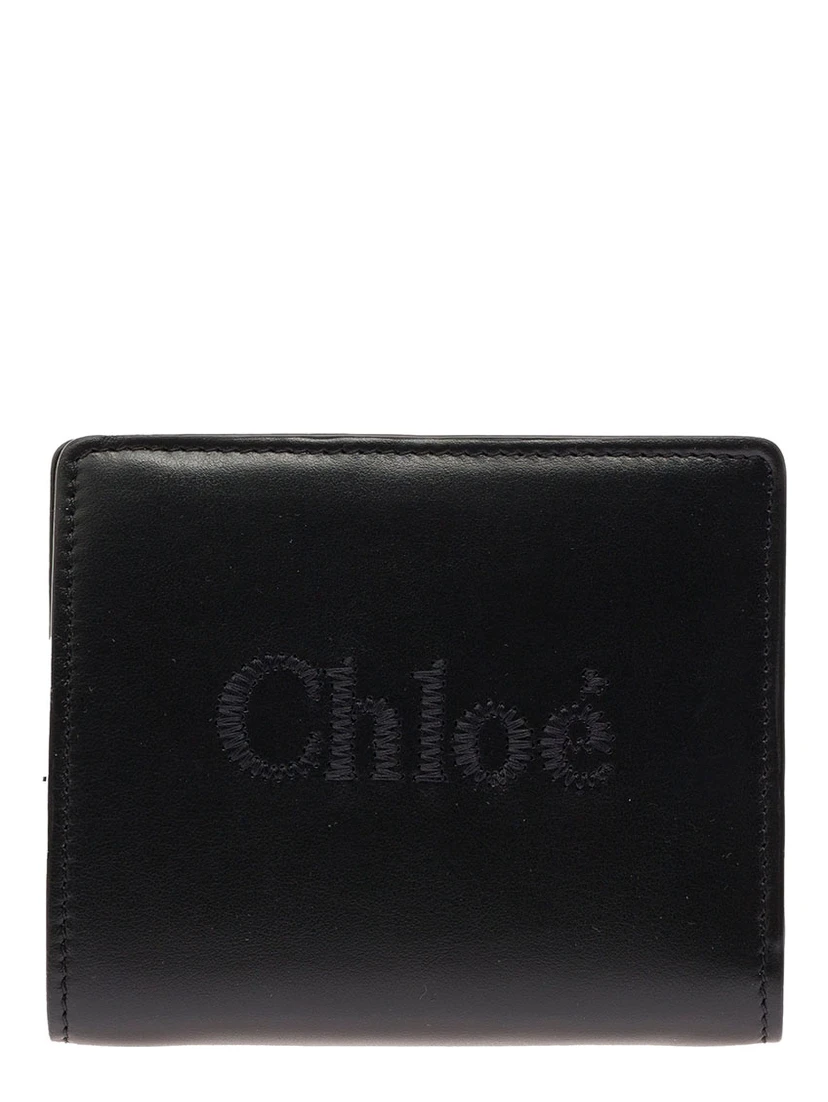 Sense Black Bi-Fold Wallet with Tonal Logo Embroidery in Leather Woman