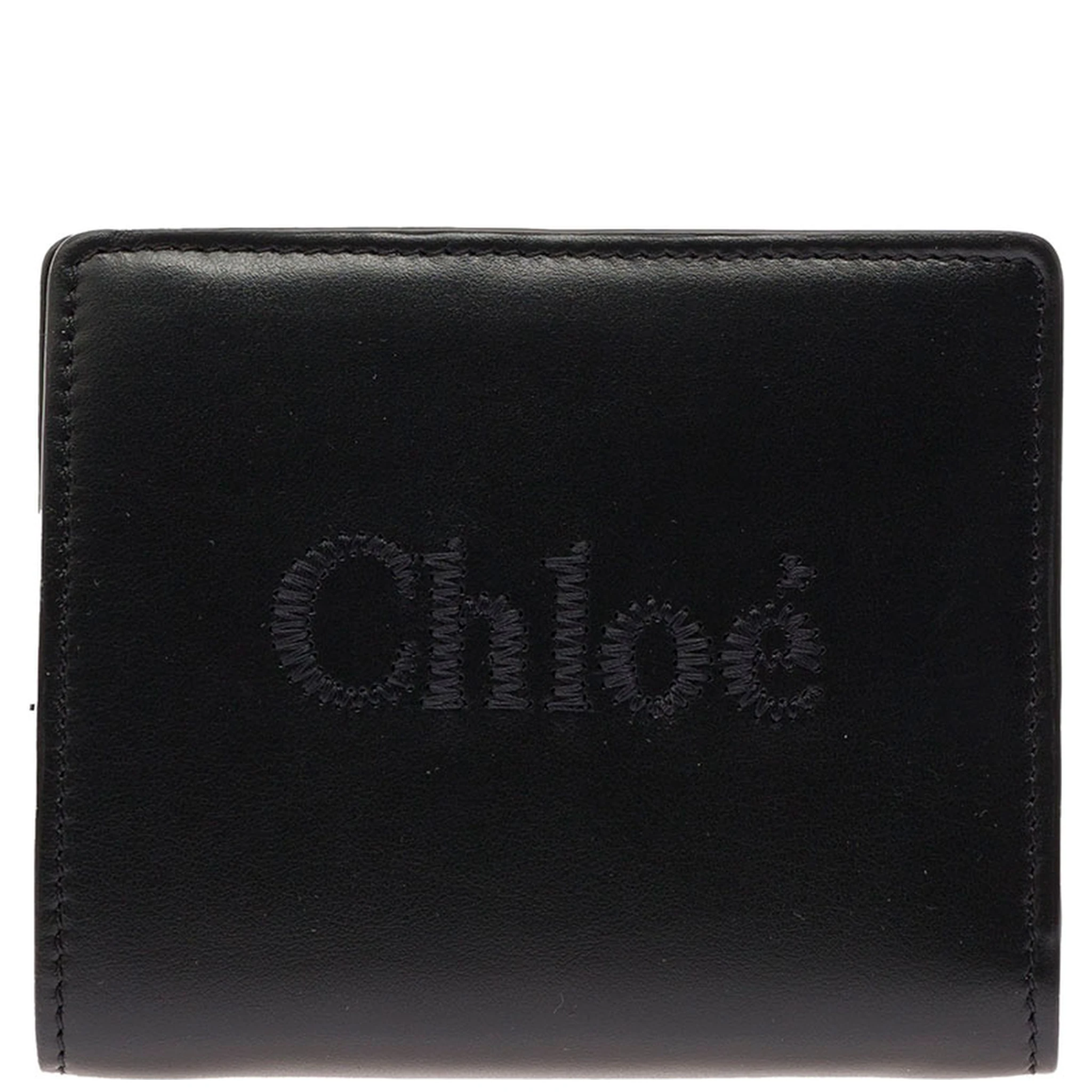 Sense Black Bi-Fold Wallet with Tonal Logo Embroidery in Leather Woman