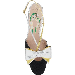 Black Slingback Décolleté with Oversized Bow on the Front in Leather and Viscose Blend Woman