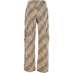 Beige Cargo Pants with Vintage Check Motif in Linen and Cotton Blend Man