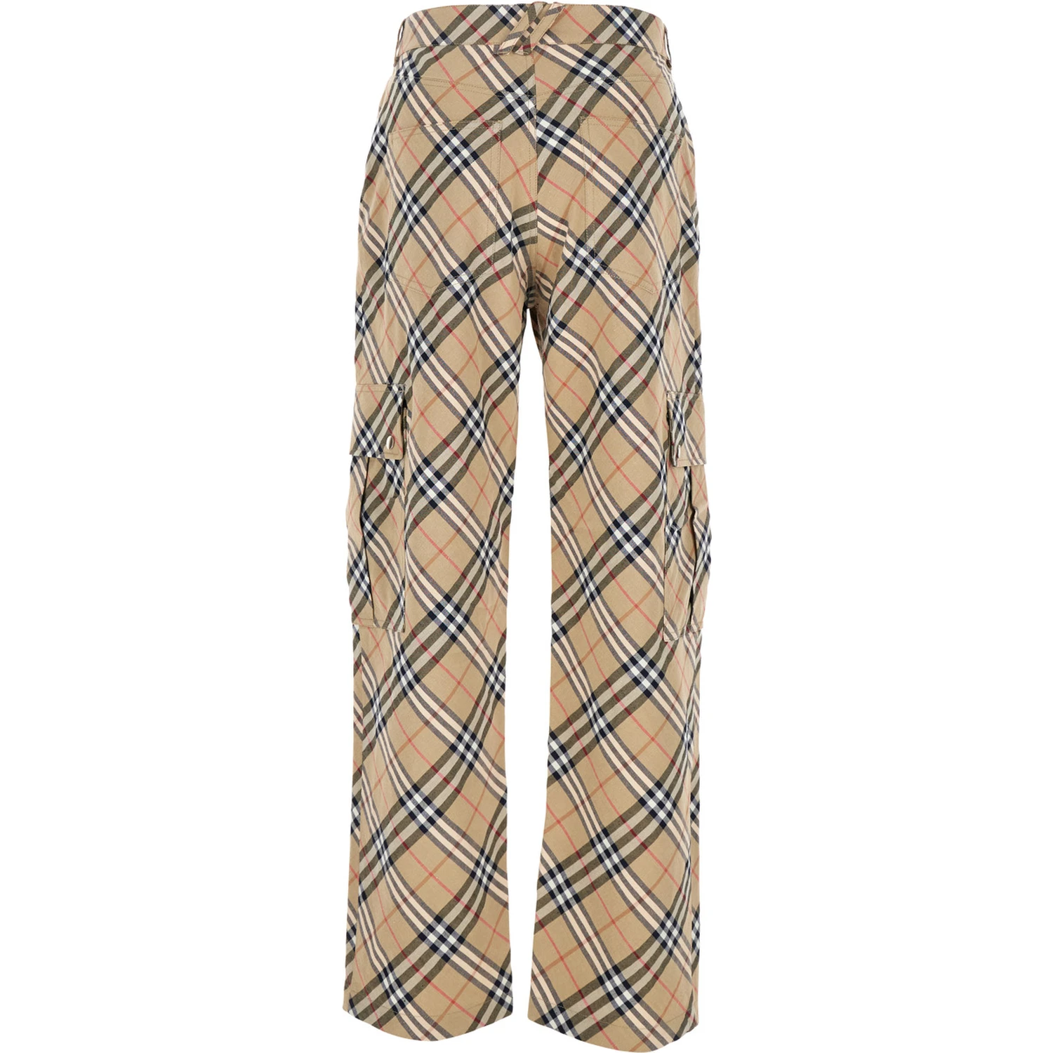 Beige Cargo Pants with Vintage Check Motif in Linen and Cotton Blend Man