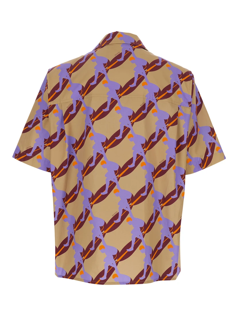 Multicolor Bowling Shirt with Cuban Collar and All-Over Print in cotton Man