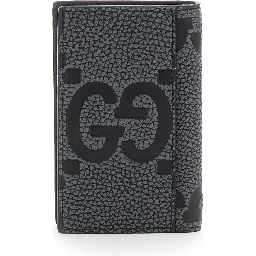 Jumbo Grey Card Holder with Maxi Double G Logo on the Front in Grained Leather Man