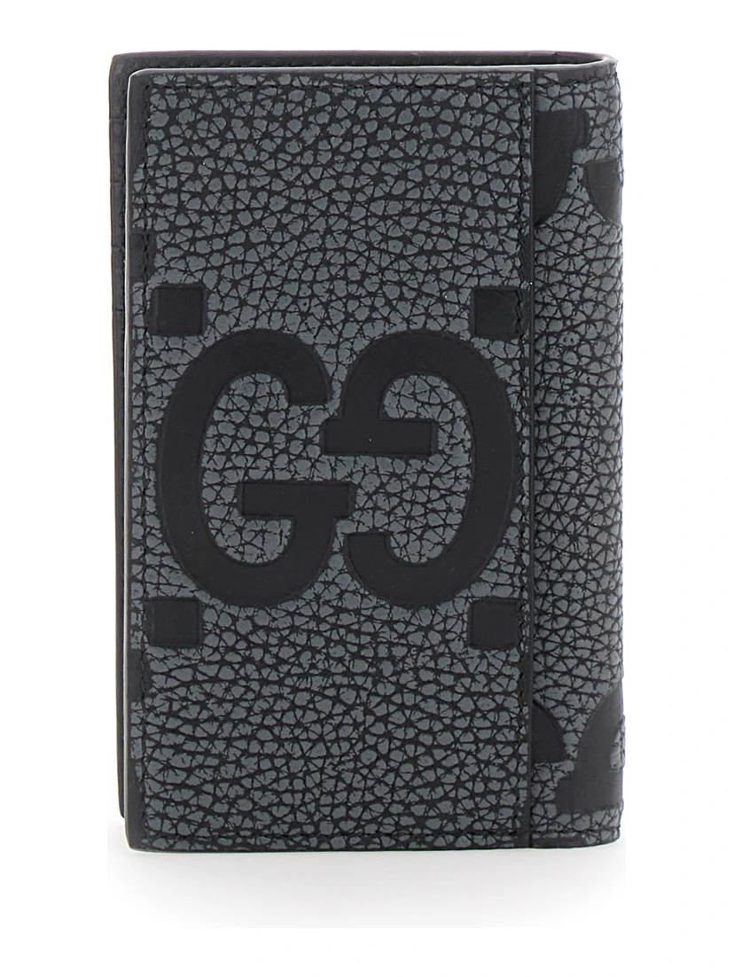 Jumbo Grey Card Holder with Maxi Double G Logo on the Front in Grained Leather Man