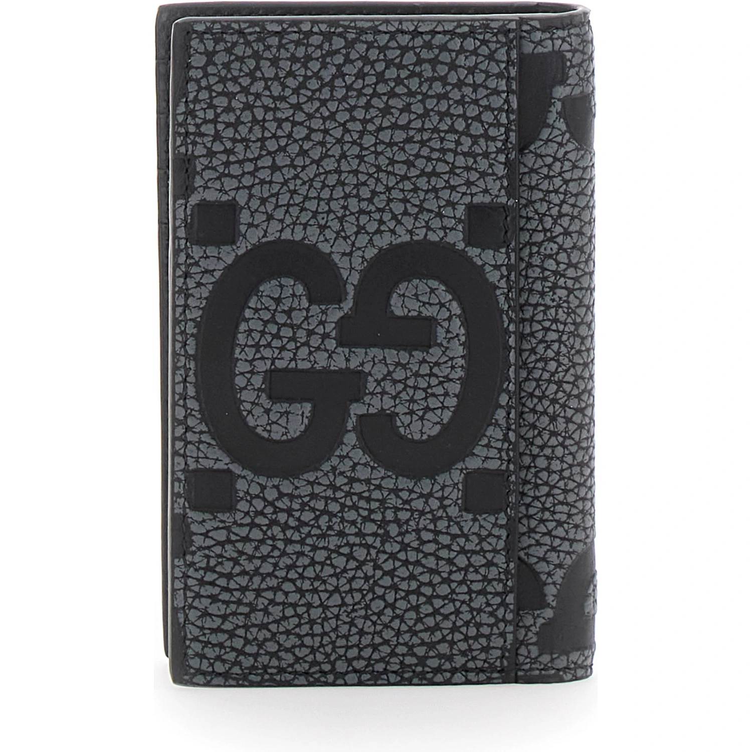 Jumbo Grey Card Holder with Maxi Double G Logo on the Front in Grained Leather Man