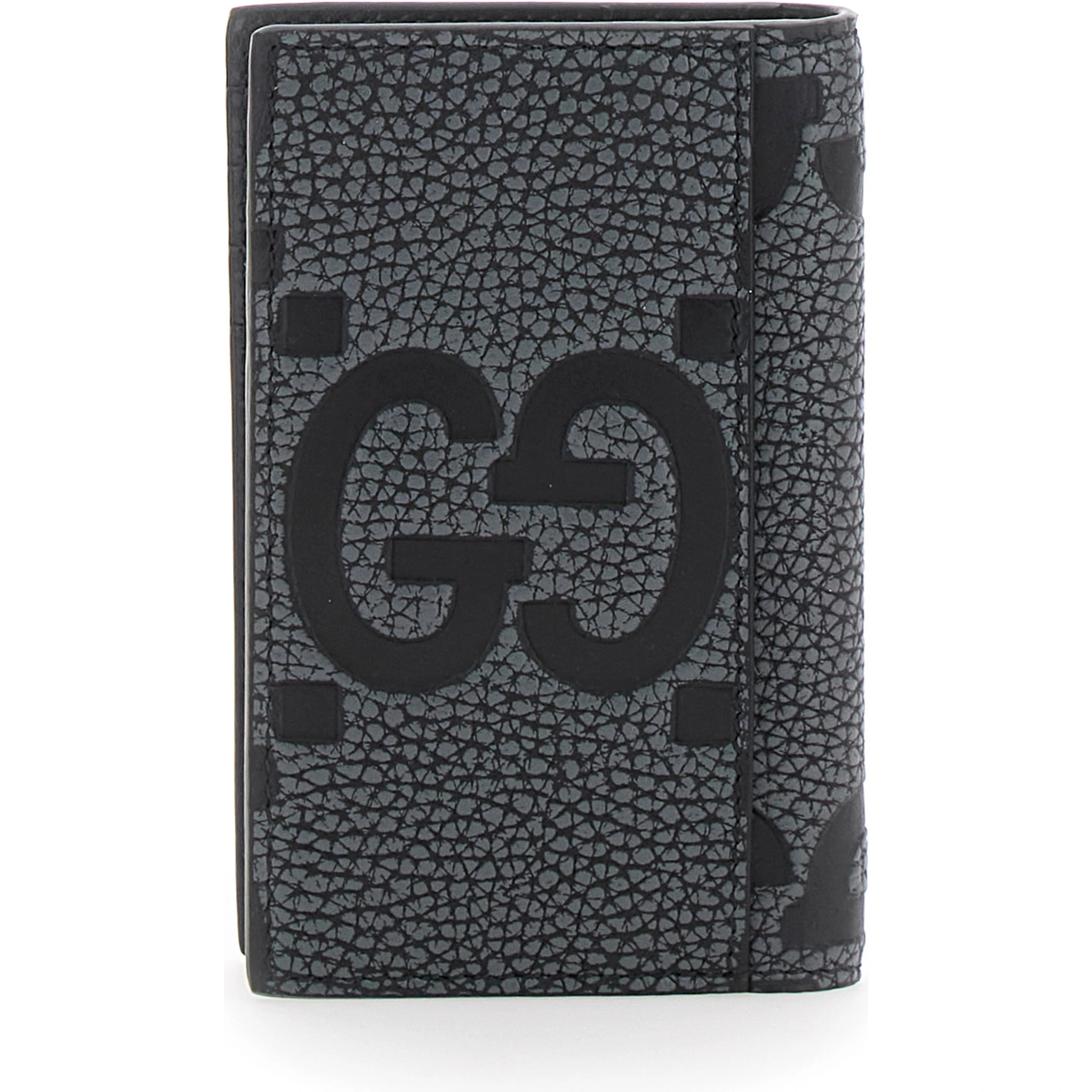 Jumbo Grey Card Holder with Maxi Double G Logo on the Front in Grained Leather Man