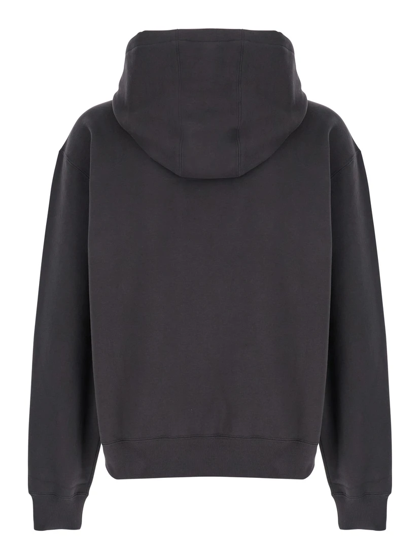 Dark Grey Hoodie with Logo Embroidered on the Front in Cotton Man