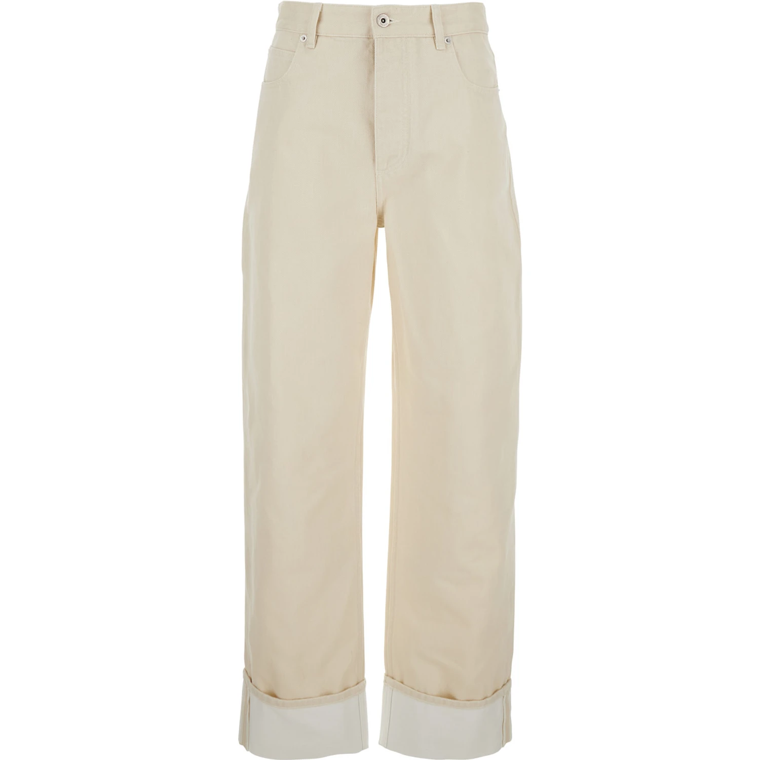 White Jeans with Cuffs on the Edges and Removable Patch with Hare on the Back in Denim Woman