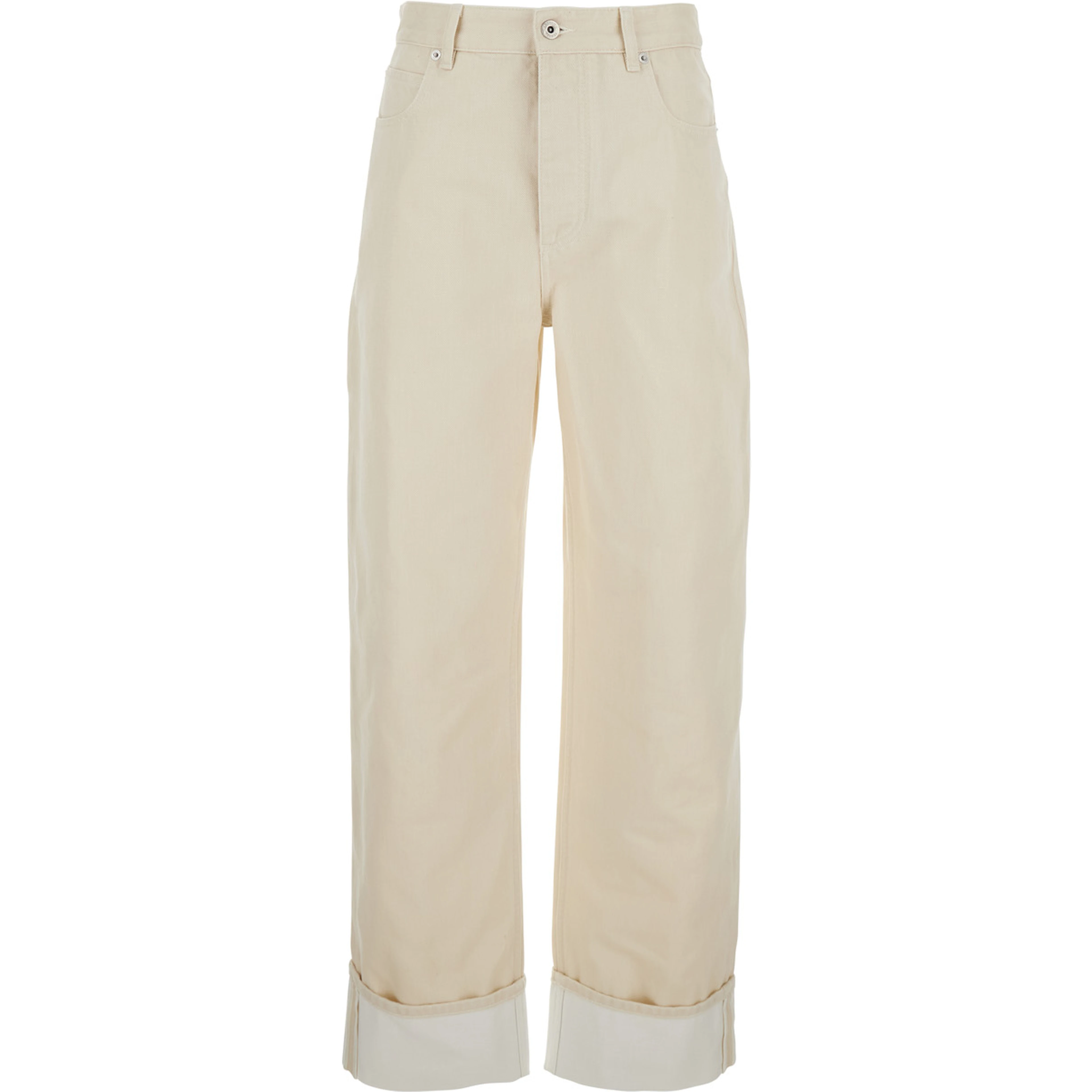 White Jeans with Cuffs on the Edges and Removable Patch with Hare on the Back in Denim Woman