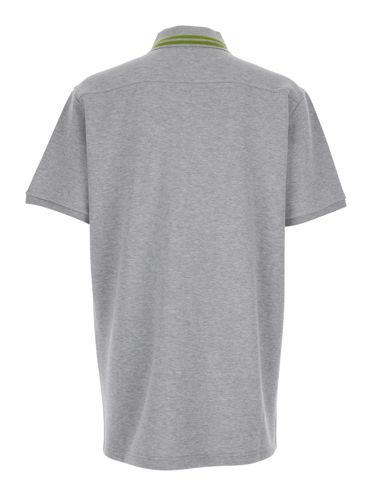 Grey Polo Shirt with Striped Collar and Tone-on-Tone Embroidered Logo on the Front in Cotton Man alternative
