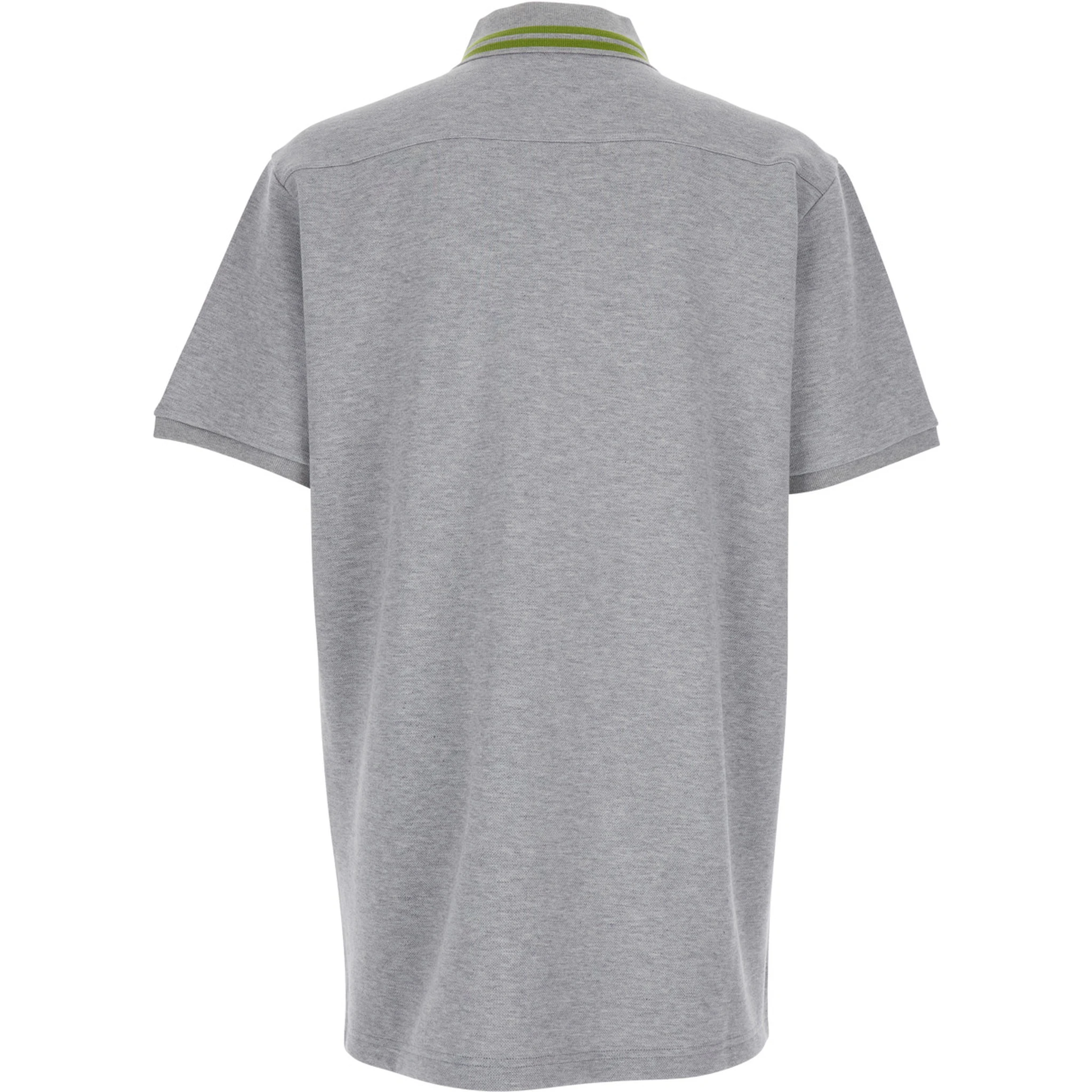 Grey Polo Shirt with Striped Collar and Tone-on-Tone Embroidered Logo on the Front in Cotton Man