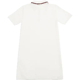 White Dress with Polo Shirt Style Collar with Web Detail and Embroidery in Cotton Girl