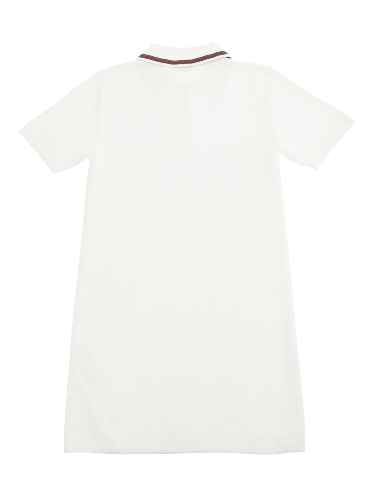 White Dress with Polo Shirt Style Collar with Web Detail and Embroidery in Cotton Girl alternative