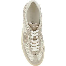 G74 Beige Low Top Sneakers with Logo Patch on the Side and Logo Lettering on the Tongue in Suede Man