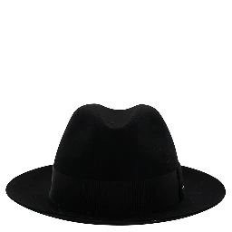 Black Fedora Hat with Grosgrain Band in Wool Felt Woman