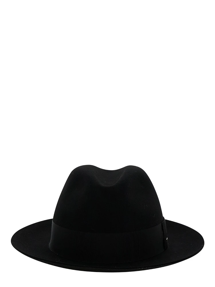 Black Fedora Hat with Grosgrain Band in Wool Felt Woman