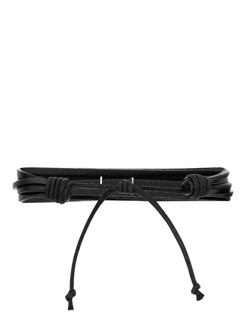 Black Multi-Cord Bracelet with Cassandre on the Front in Leather Man
