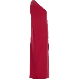 Red One-Shoulder Long Dress in Tech Fabric Woman