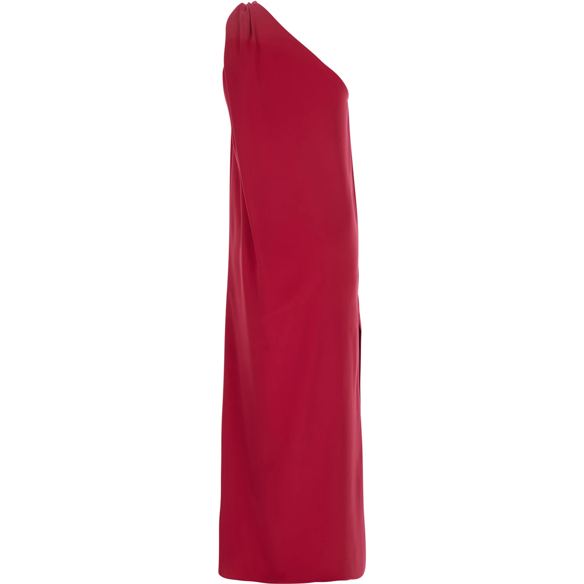 Red One-Shoulder Long Dress in Tech Fabric Woman