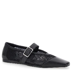 Wioletta Black Ballerinas with Adjustable Strap and Perforated Design in Leather Woman