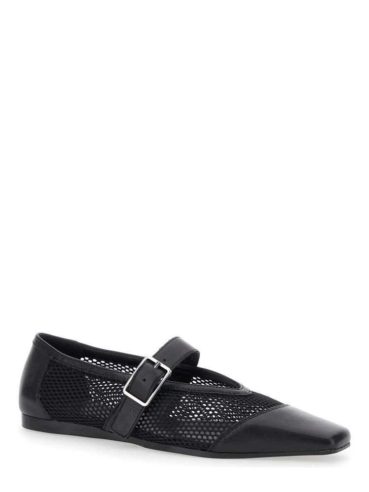 Wioletta Black Ballerinas with Adjustable Strap and Perforated Design in Leather Woman alternative