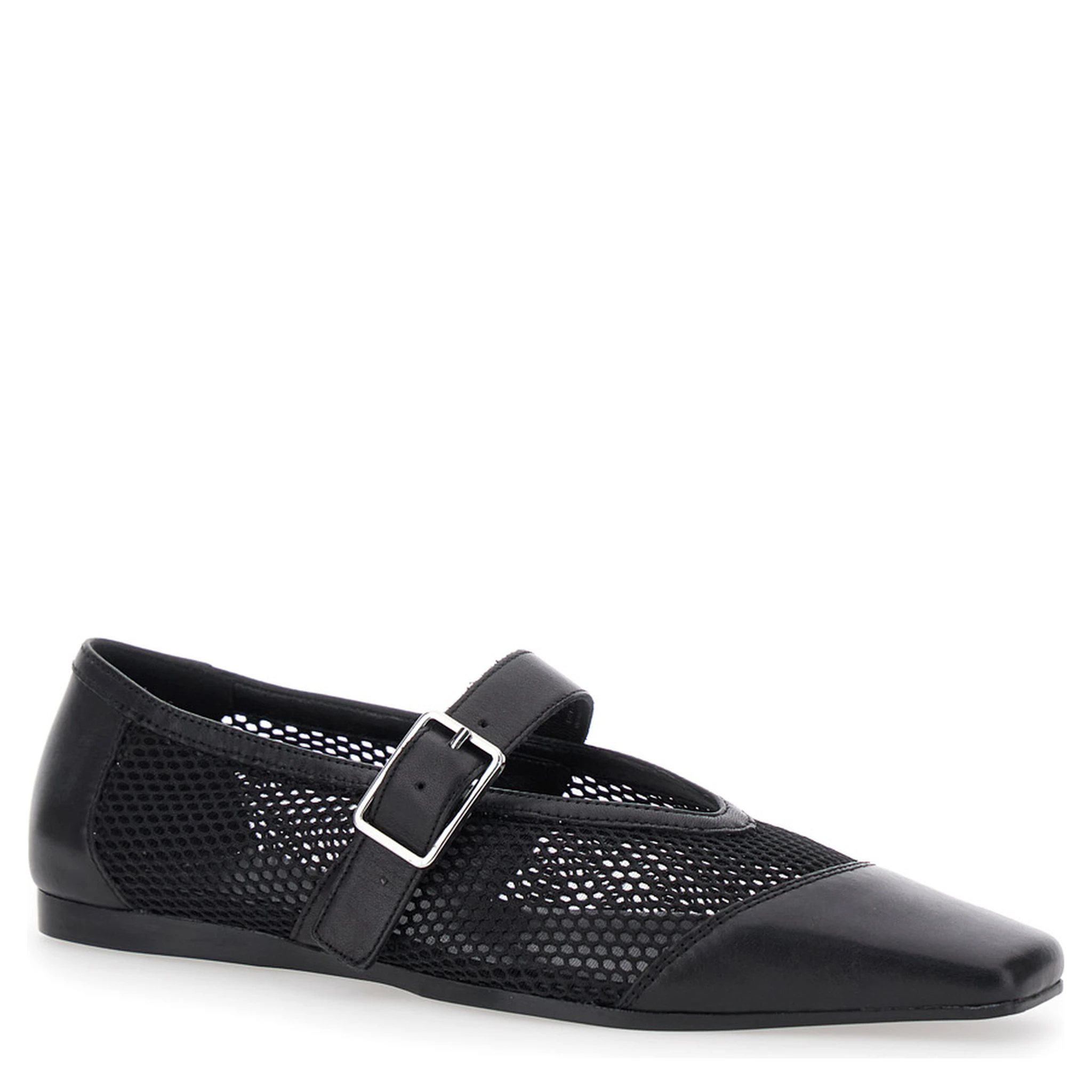 Wioletta Black Ballerinas with Adjustable Strap and Perforated Design in Leather Woman