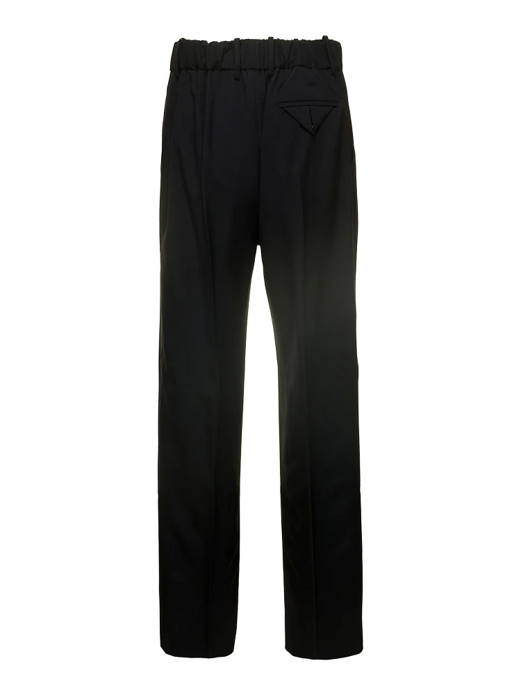 Black Straight Trousers with Coulisse at Waistline in Wool Twill Woman alternative