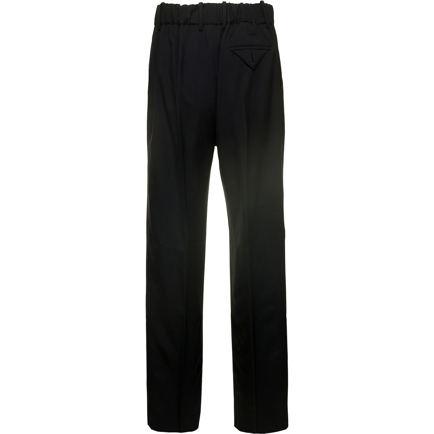 Black Straight Trousers with Coulisse at Waistline in Wool Twill Woman