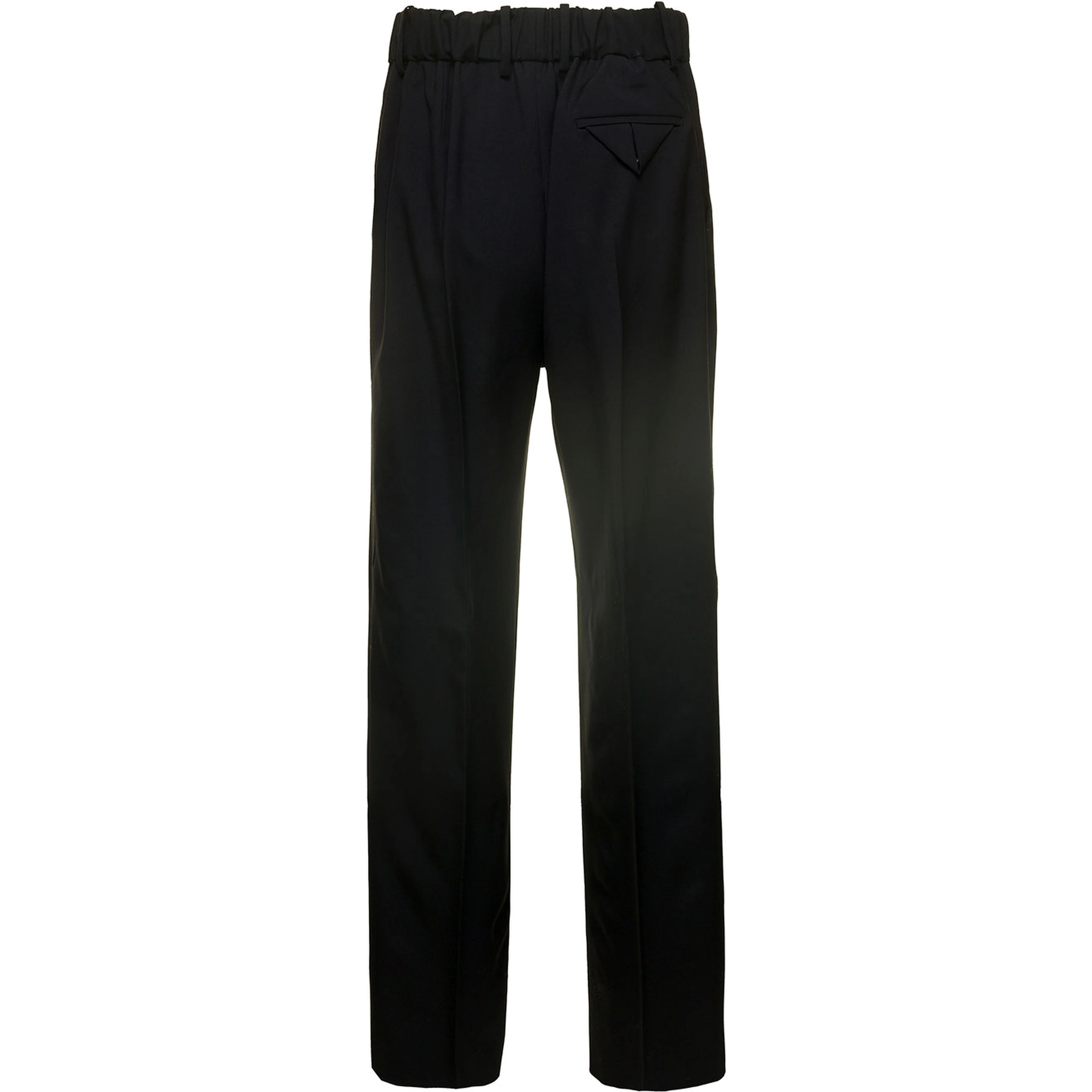 Black Straight Trousers with Coulisse at Waistline in Wool Twill Woman