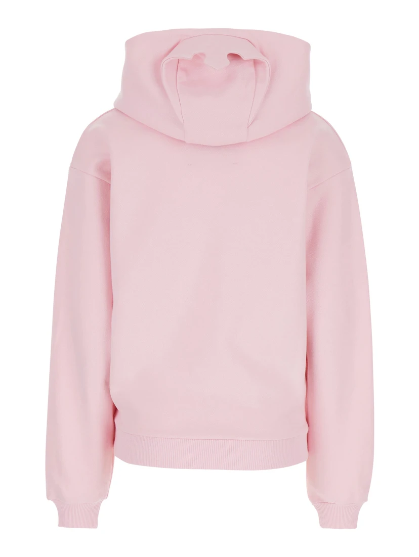 Pink Sweatshirt with Logo Lettering and Front Kangaroo Pocket in Cotton Woman