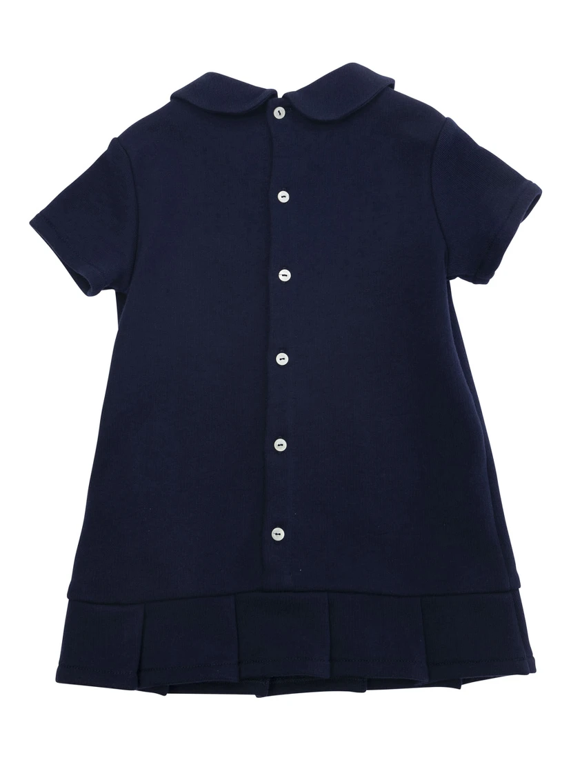 Blue Dress with Peter Pan Collar and Web Detail with Horsebit  on the Front in Cotton Baby