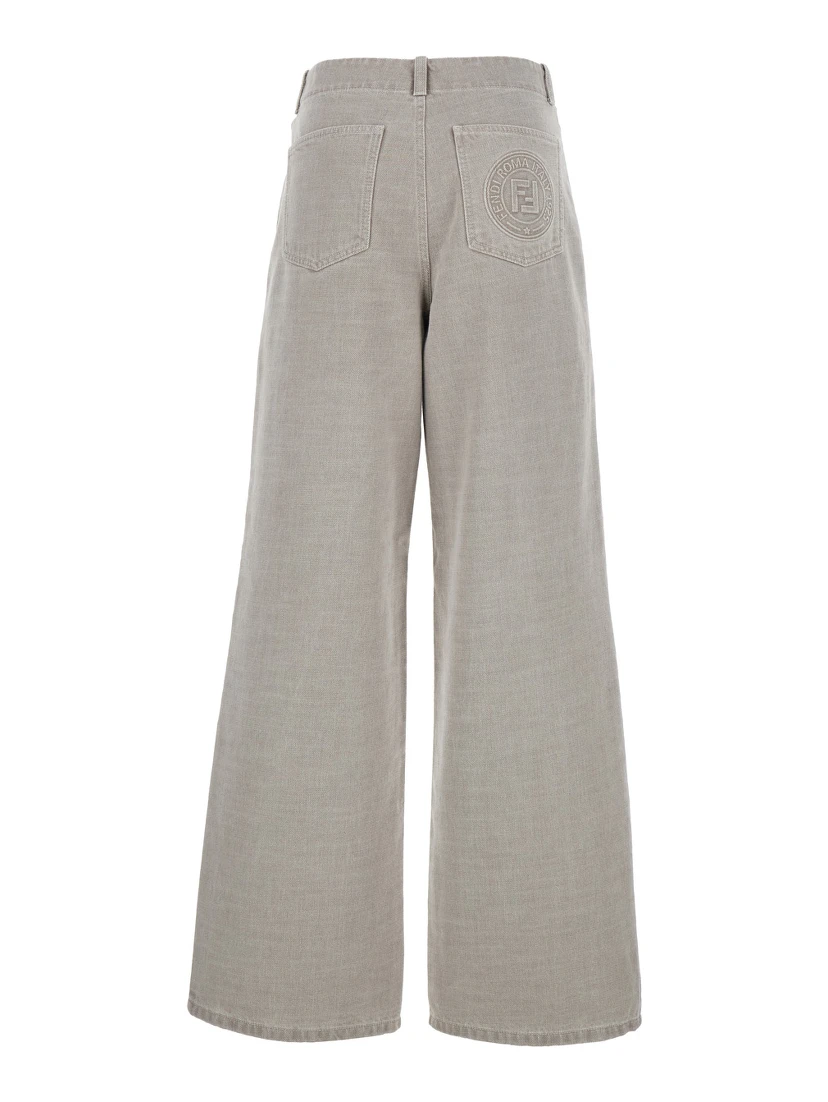Beige Jeans with Patch Pockets on the Front and Embossed Logo on the Back in Cotton Woman