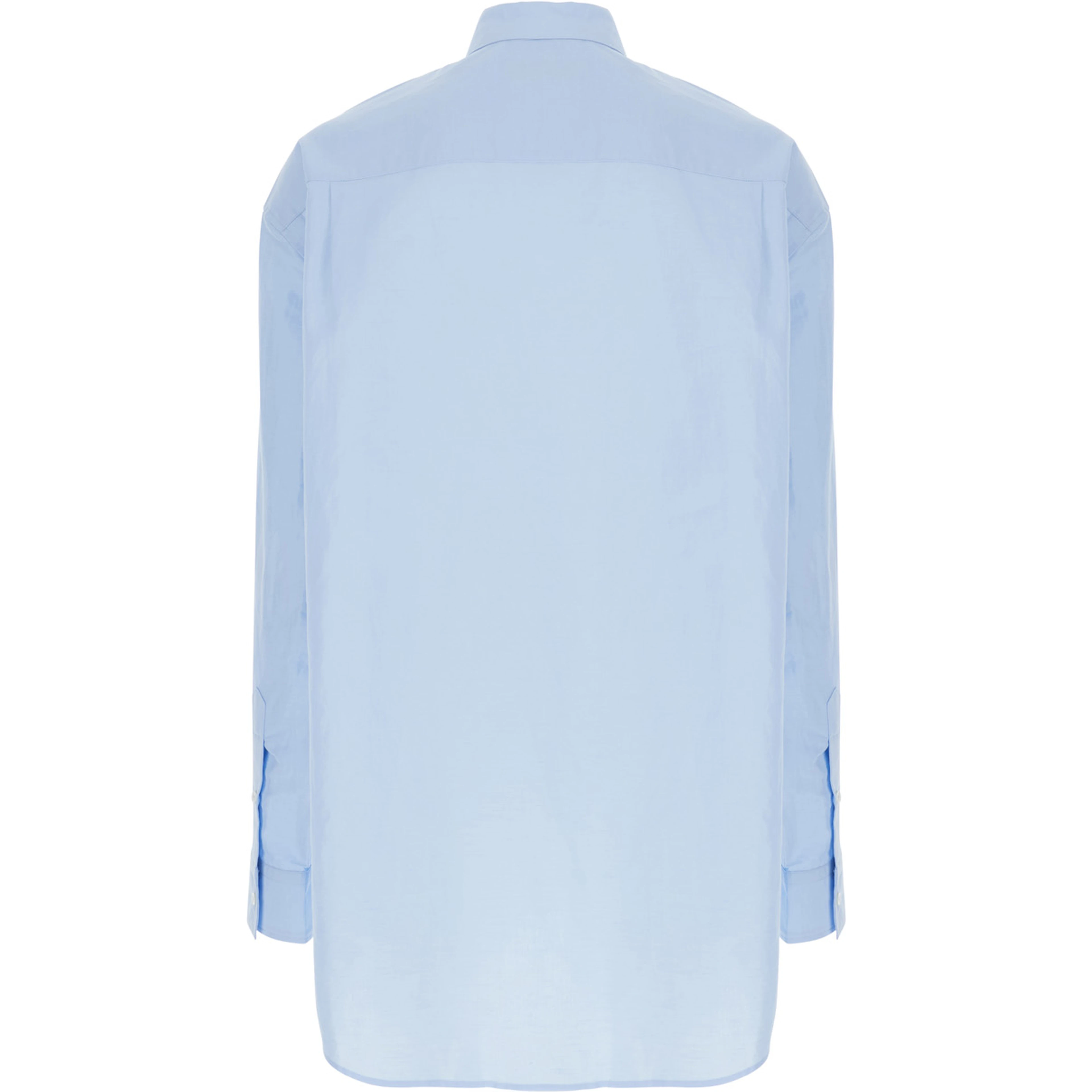 Light Blue Shirt with Classic Collar and Embroidery Detail on Front and Cuff in Linen and Cotton Blend Man