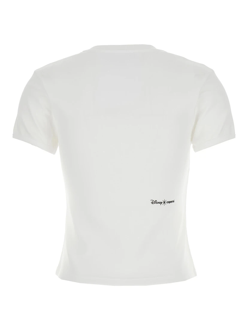 White Crewneck T-Shirt with Maxi Print on the Front and Logo Print on the Rear in Cotton Woman
