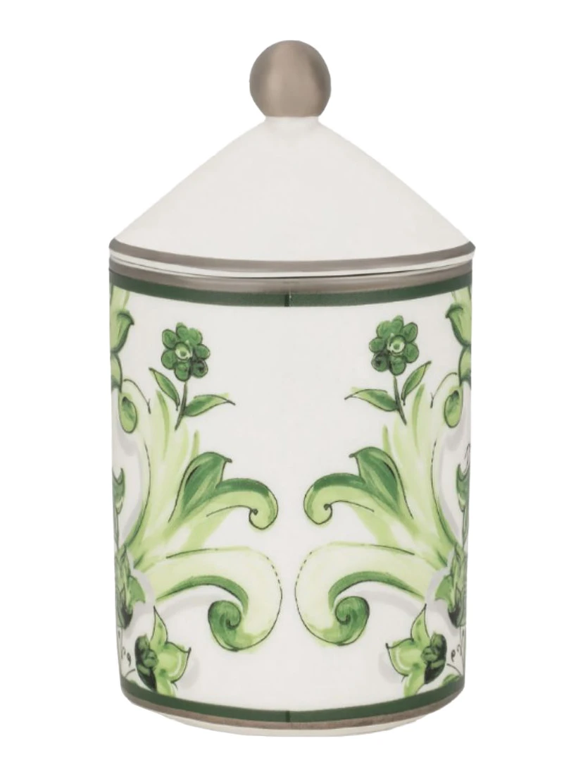 Green Sicilian Neroli and Lemon Scented Candle with Lid and Carretto Print