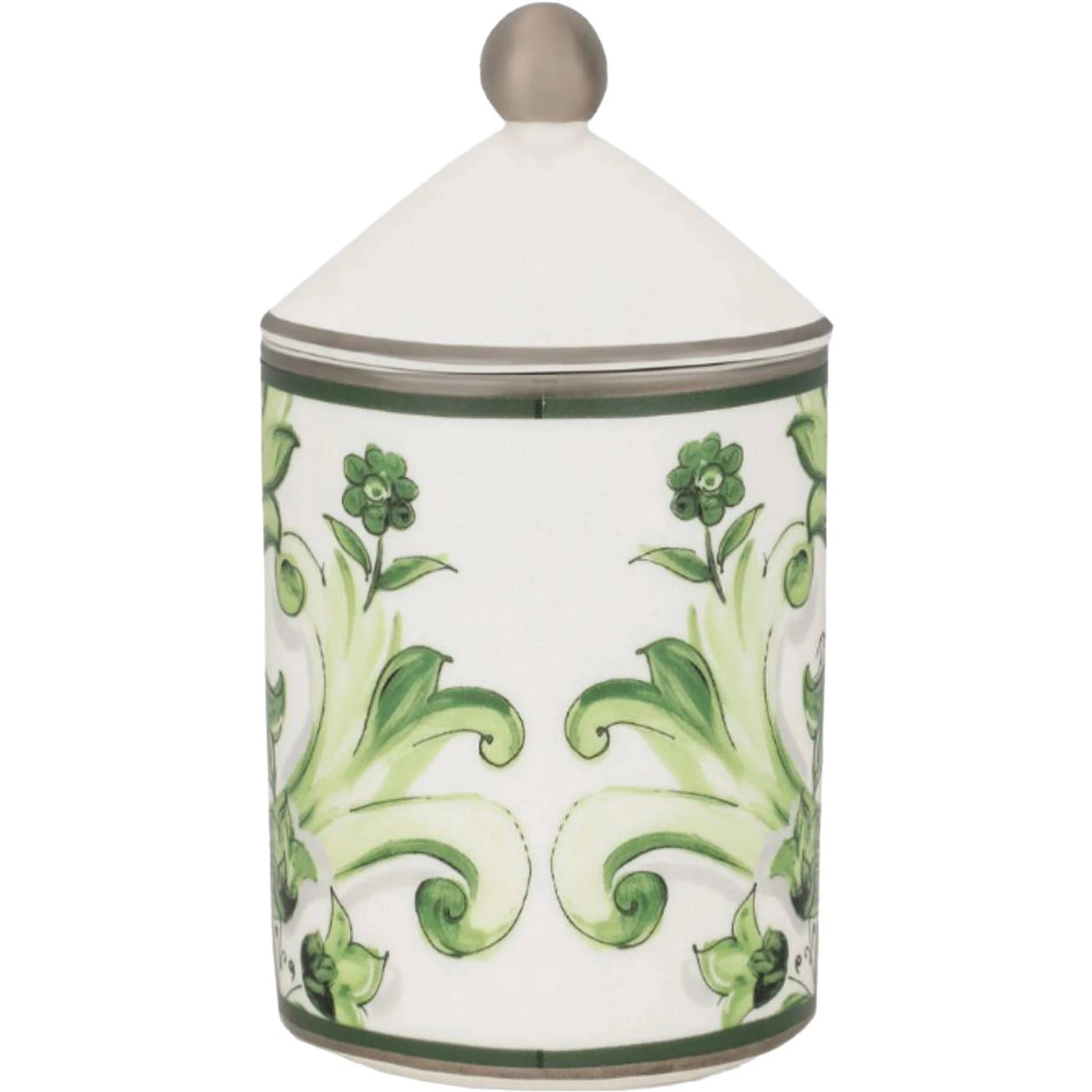 Green Sicilian Neroli and Lemon Scented Candle with Lid and Carretto Print