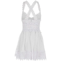 Marilyn White Dress with Crossed Straps and Lace Details in Cotton Woman