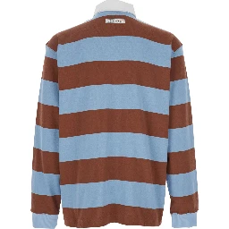 Multicolor Polo Shirt with Logo Lettering on the Front and All-Over Striped Motif in Cotton Man