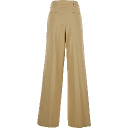 Beige Pants with Pleated Details in Fabric Woman