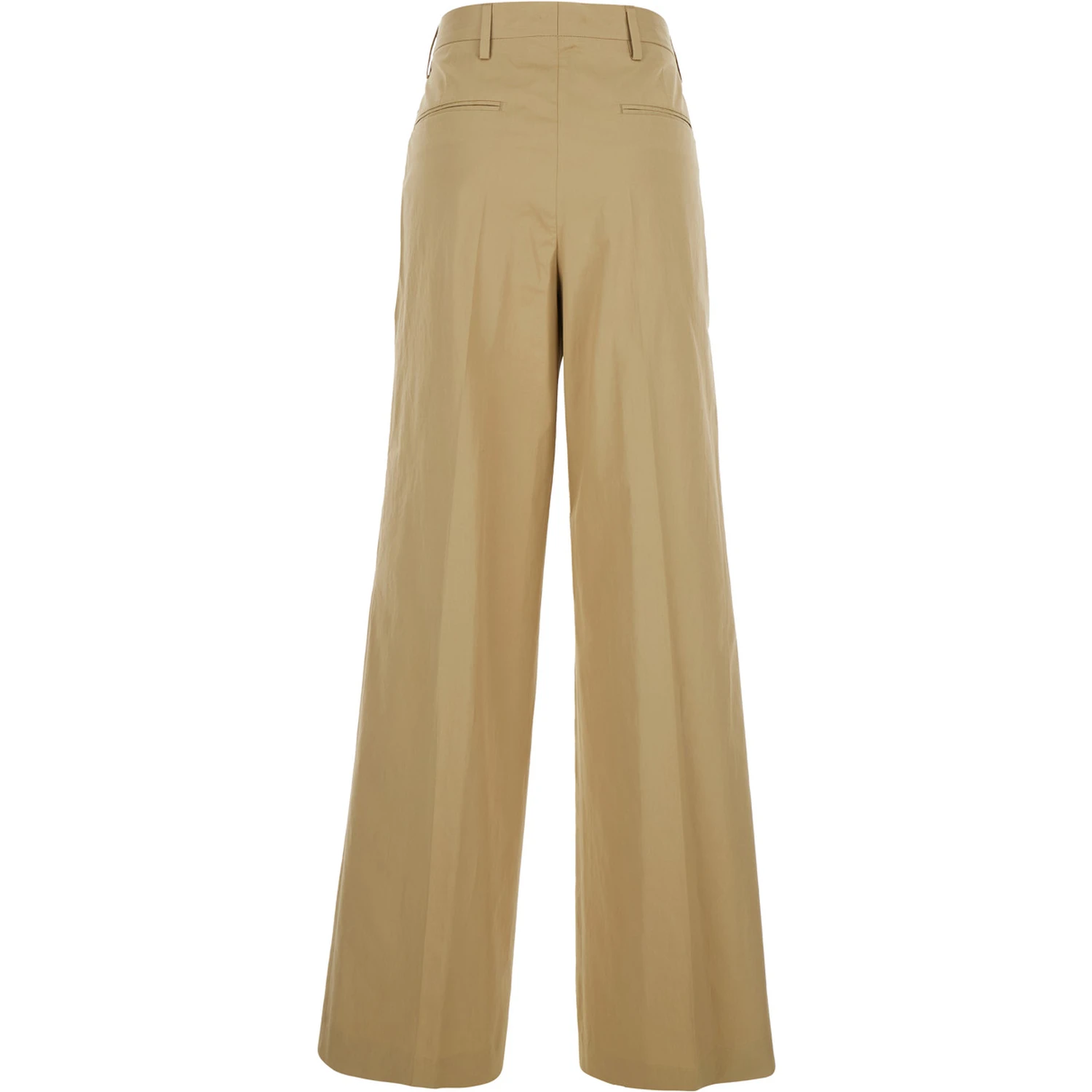 Beige Pants with Pleated Details in Fabric Woman