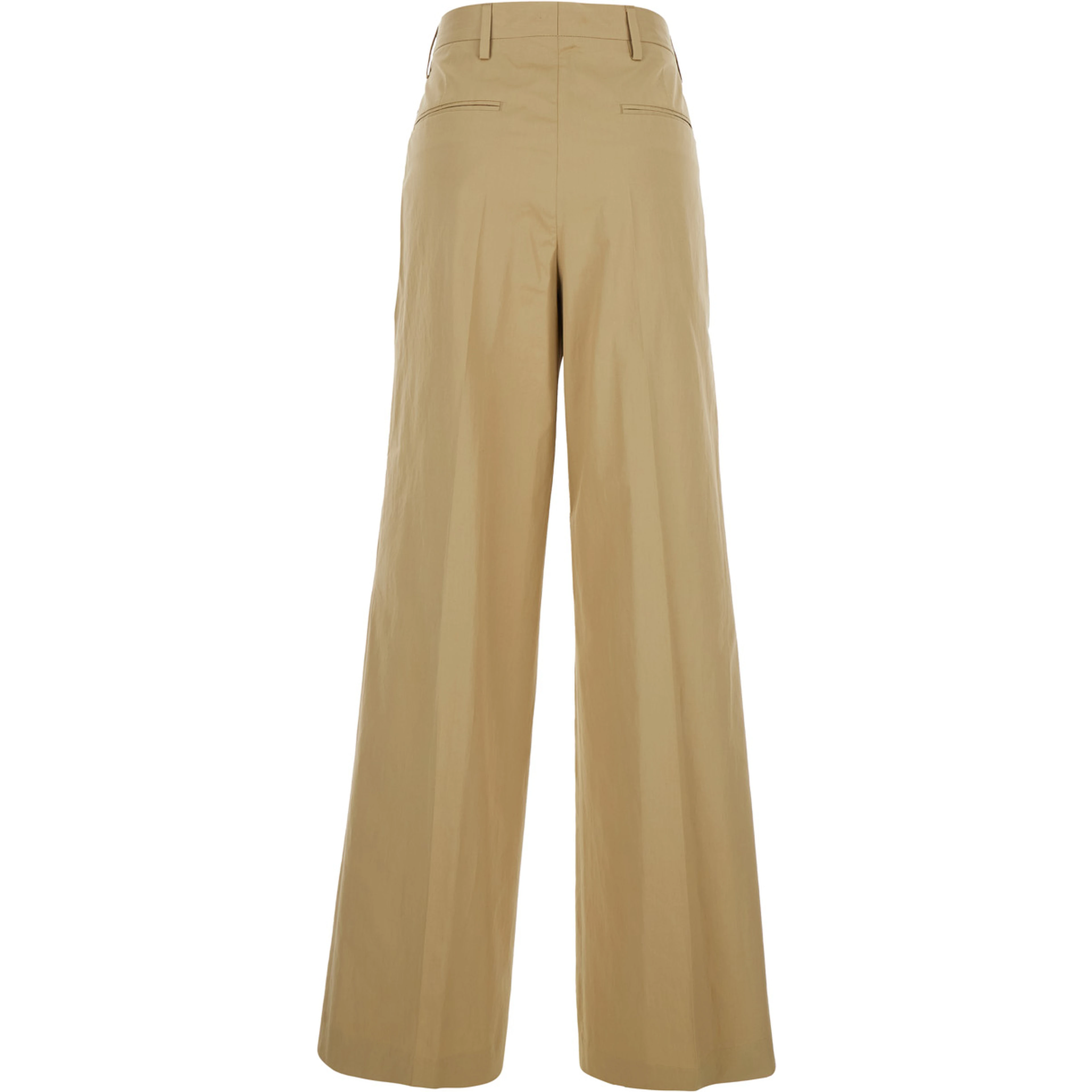 Beige Pants with Pleated Details in Fabric Woman